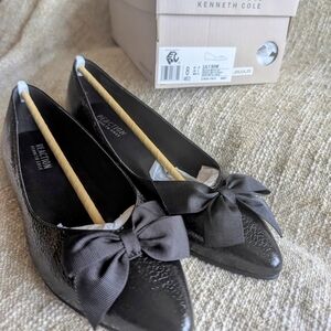 Kenneth Cole Black Bow Flats with Brogue Detail